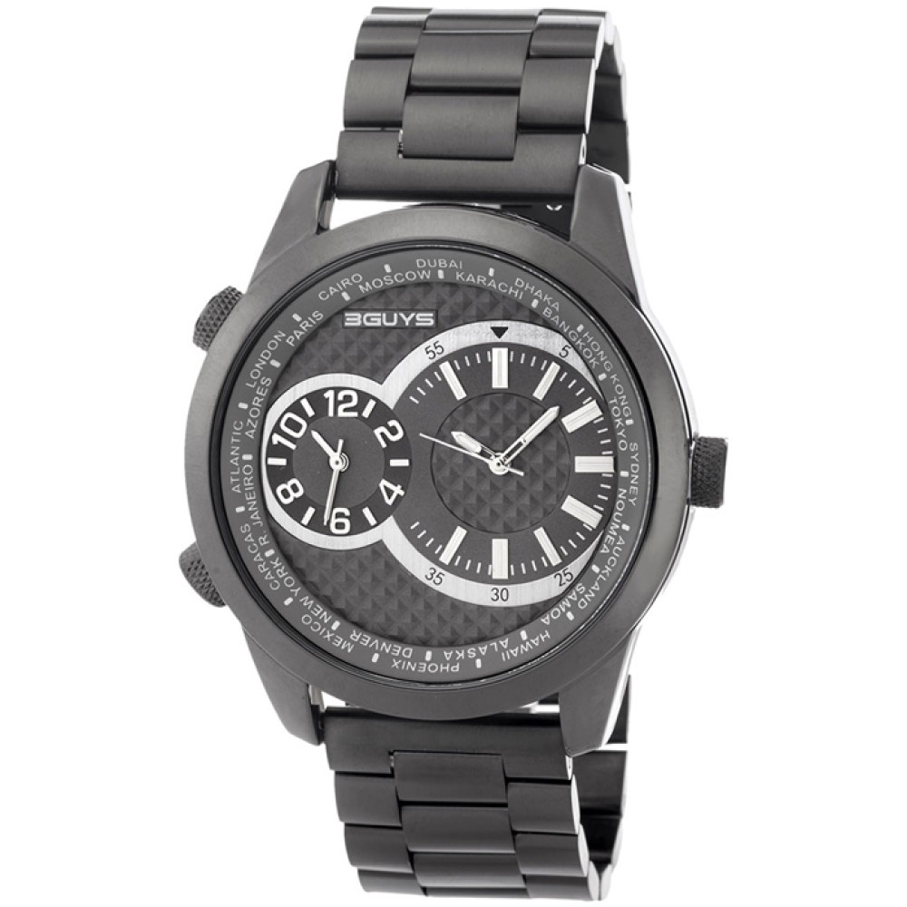 Ρολόι 3GUYS Dual Time Black Stainless Steel Bracelet - 3G24922