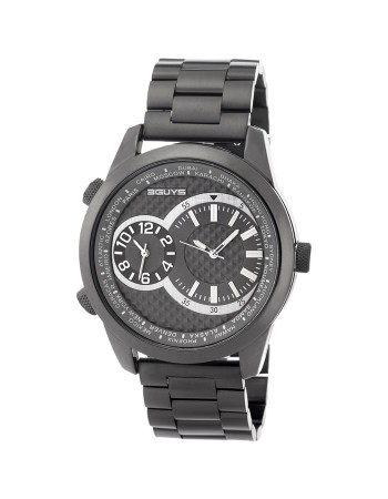Ρολόι 3GUYS Dual Time Black Stainless Steel Bracelet - 3G24922