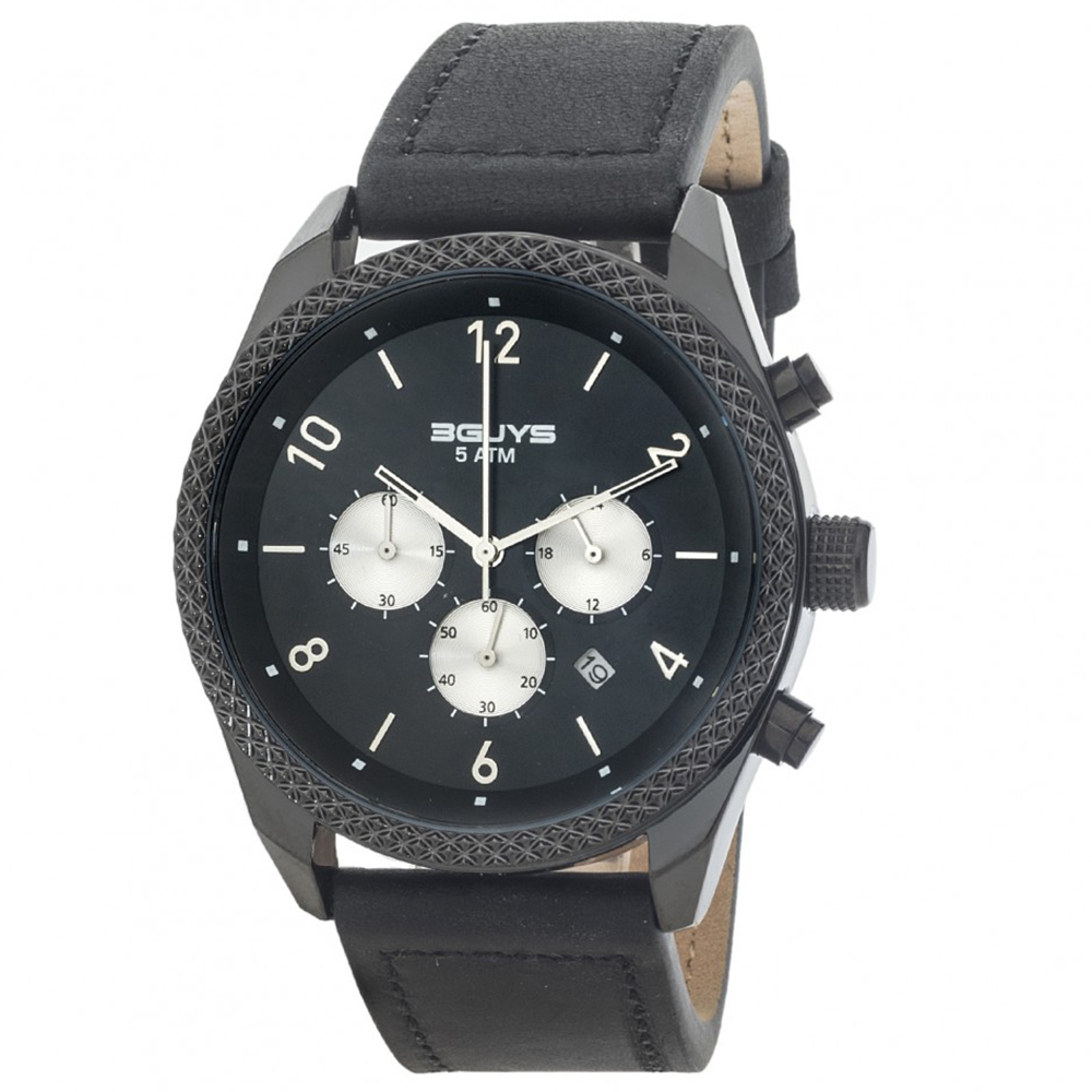 Ρολόι 3GUYS Chronograph Black Leather strap - 3G25002