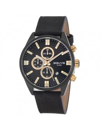 Ρολόι 3GUYS Chronograph Black Leather Strap - 3G28006