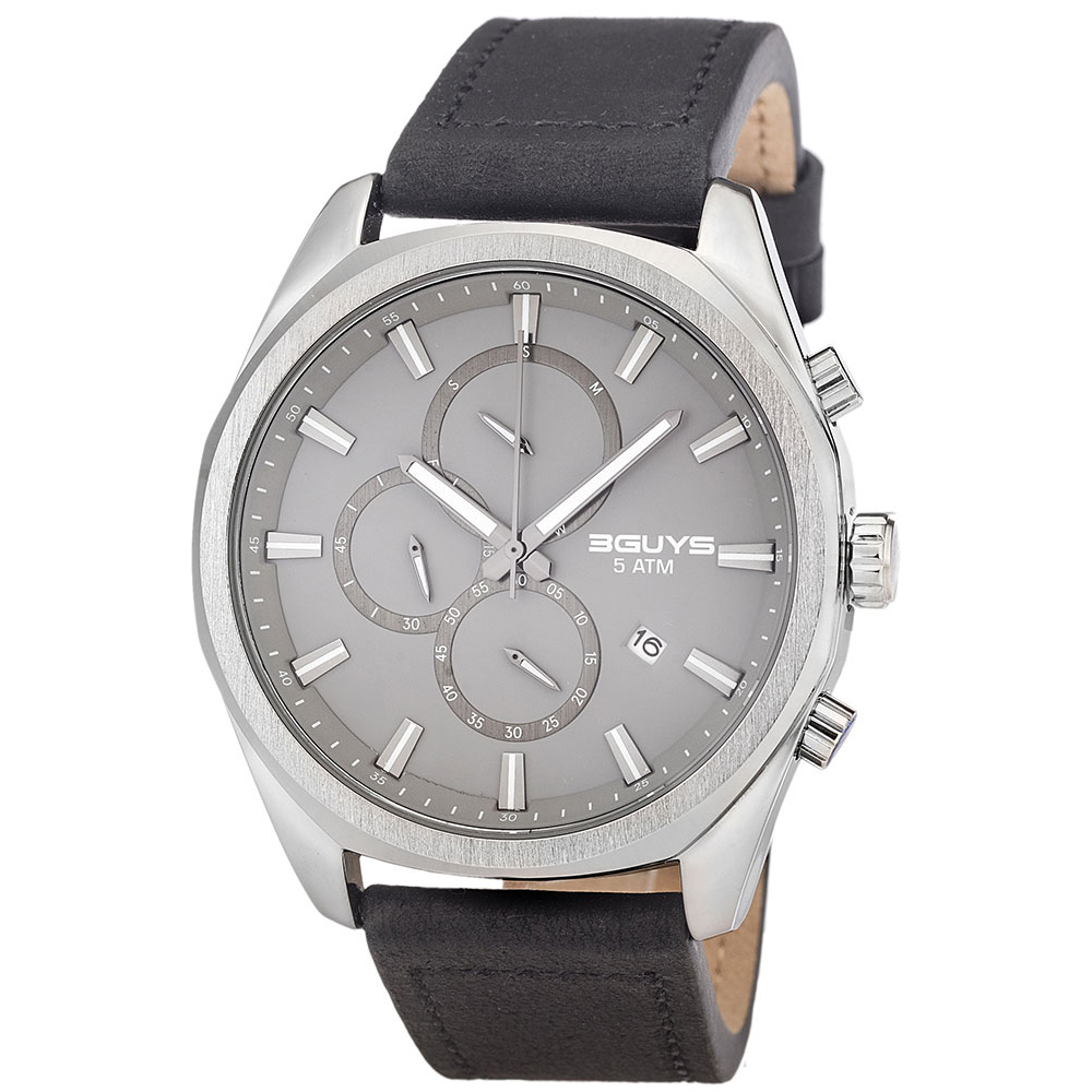 Ρολόι 3GUYS Unisex Black Leather Strap - 3G37003