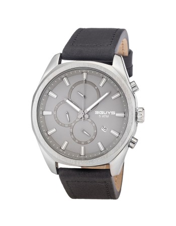 Ρολόι 3GUYS Unisex Black Leather Strap - 3G37003