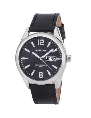 Ρολόι 3GUYS Date Black Leather Strap - 3G76001