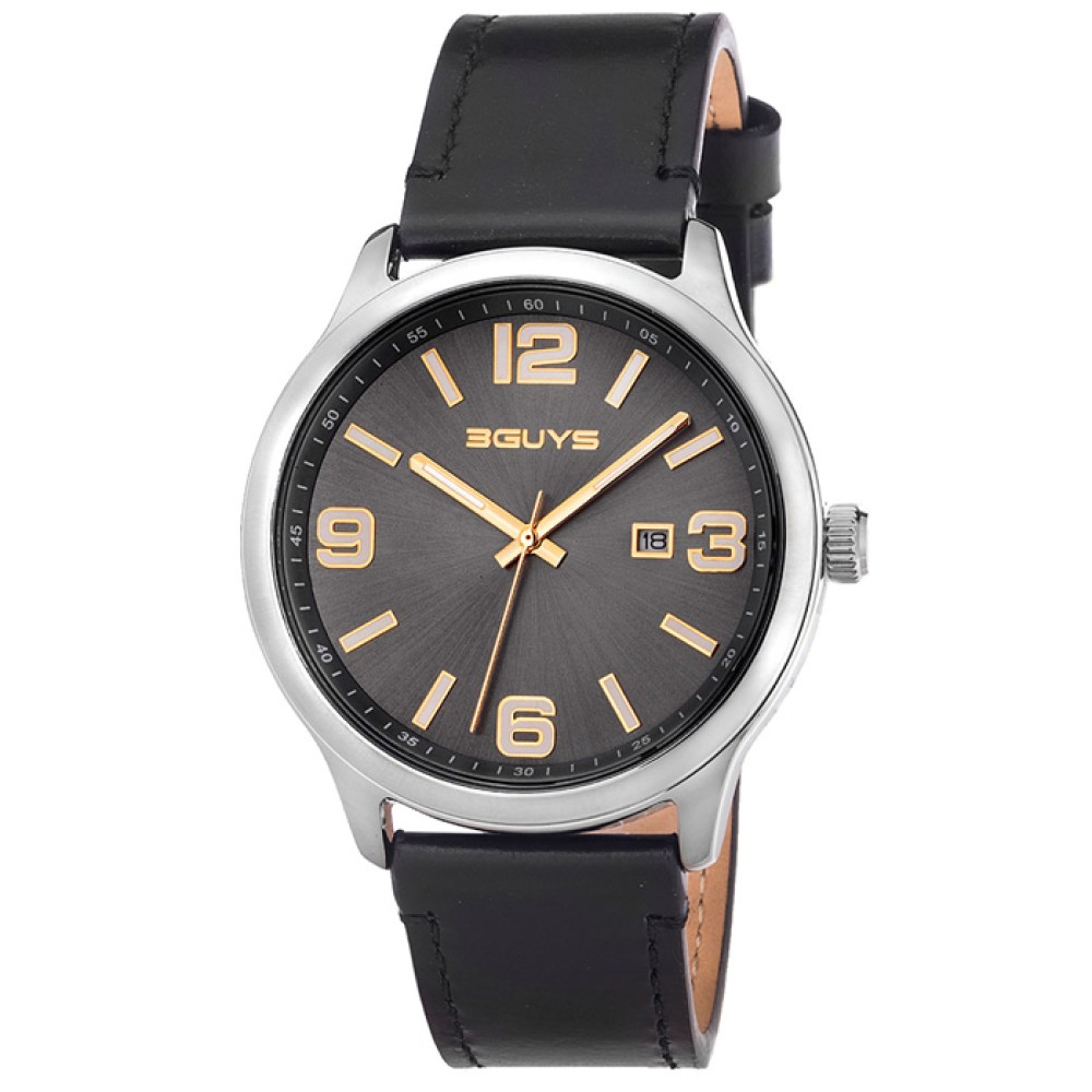 Ρολόι 3GUYS Black Leather Strap - 3G84003