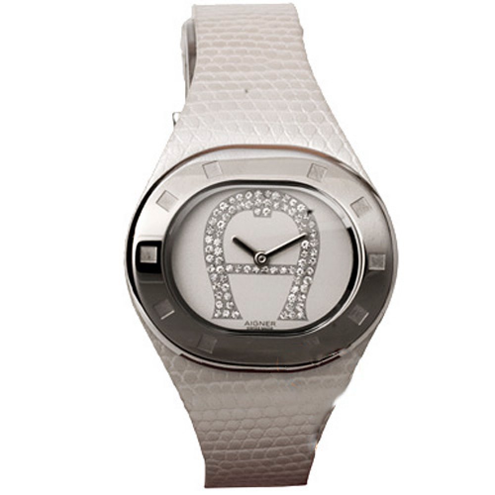 Ρολόι Aigner Ladies Crystal White Leather Strap - A21200