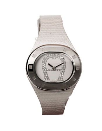 Ρολόι Aigner Ladies Crystal White Leather Strap - A21200