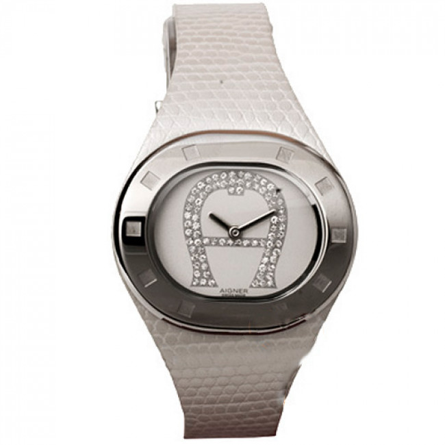 Ρολόι Aigner Ladies Crystal White Leather Strap - A21200