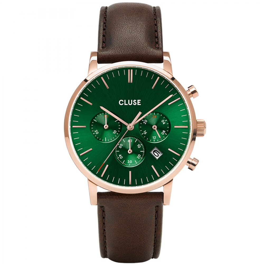 Ρολόι CLUSE Aravis Chronograph Rose Gold Brown Leather Strap - CW0101502006