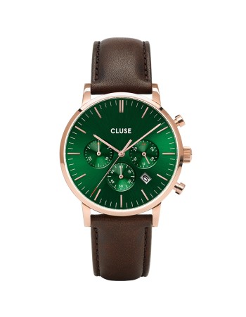 Ρολόι CLUSE Aravis Chronograph Rose Gold Brown Leather Strap - CW0101502006