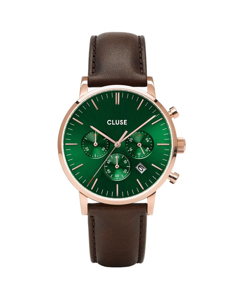 Ρολόι CLUSE Aravis Chronograph Rose Gold Brown Leather Strap - CW0101502006