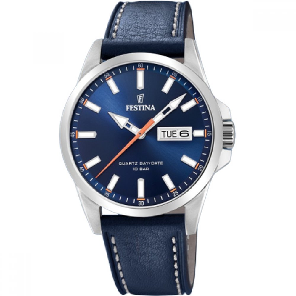 Ρολόι FESTINA Day Date Blue Leather Strap - F20358-3
