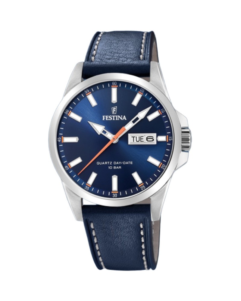 Ρολόι FESTINA Day Date Blue Leather Strap - F20358-3