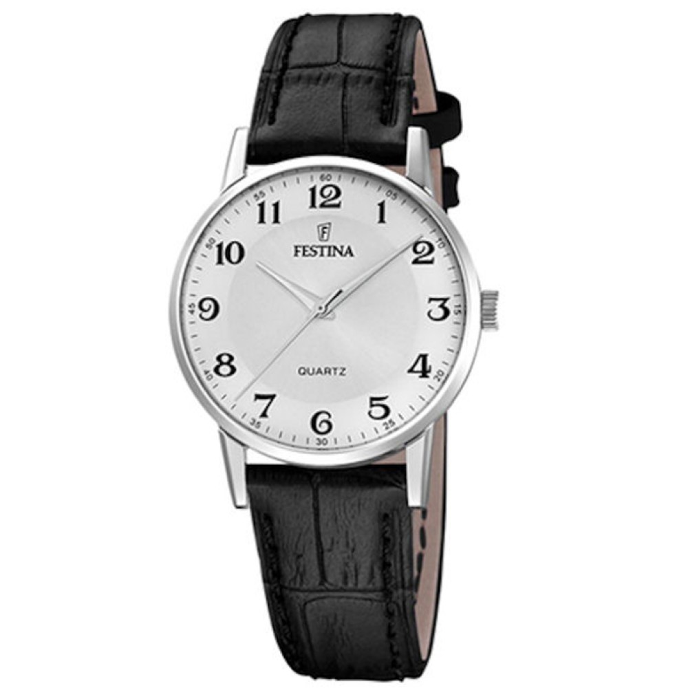 Ρολόι FESTINA Black Leather Strap White Dial - F20691-1
