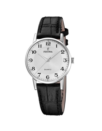 Ρολόι FESTINA Black Leather Strap White Dial - F20691-1