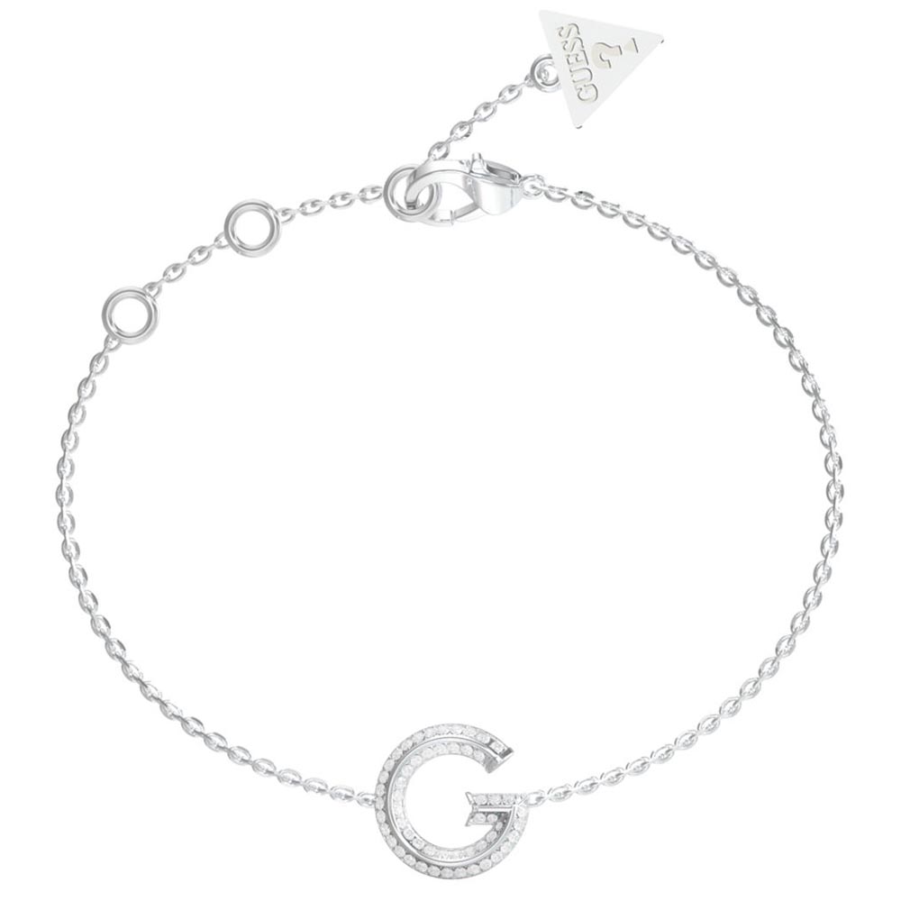 Βραχιόλι GUESS Steel G Crystal, με κρεμαστό μονόγραμμα και πέτρες - JUBB05442JWRHL