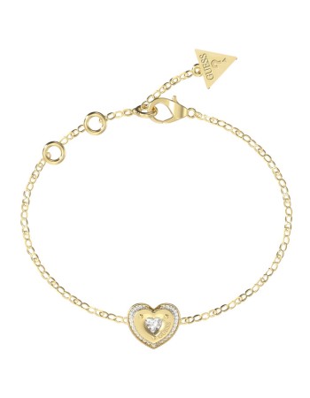 Βραχιόλι GUESS Gold Plated Steel TILL MORNING, Καρδιά με πέτρες και λογότυπο - JUBB05550JWYGL