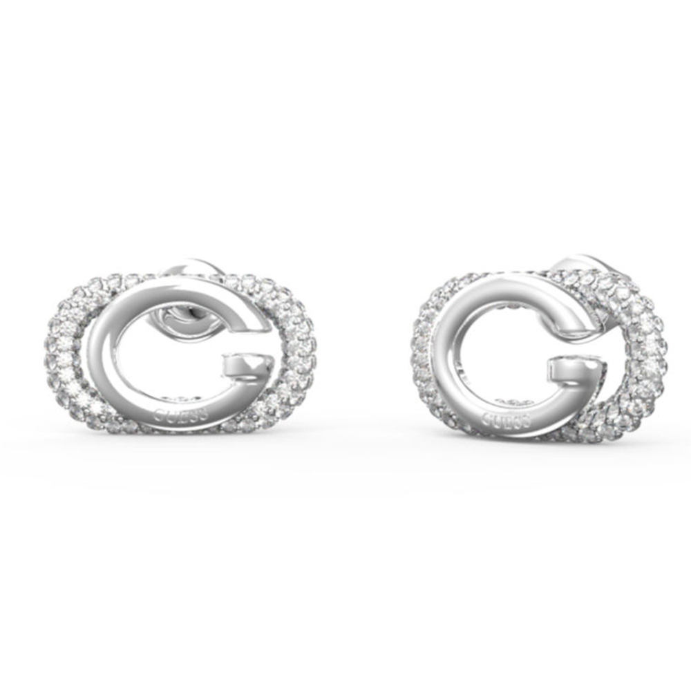 Γυναικεία σκουλαρίκια GUESS Steel Oh My G, μονόγραμμα G με πέτρες - JUBE04511JWRHT-U