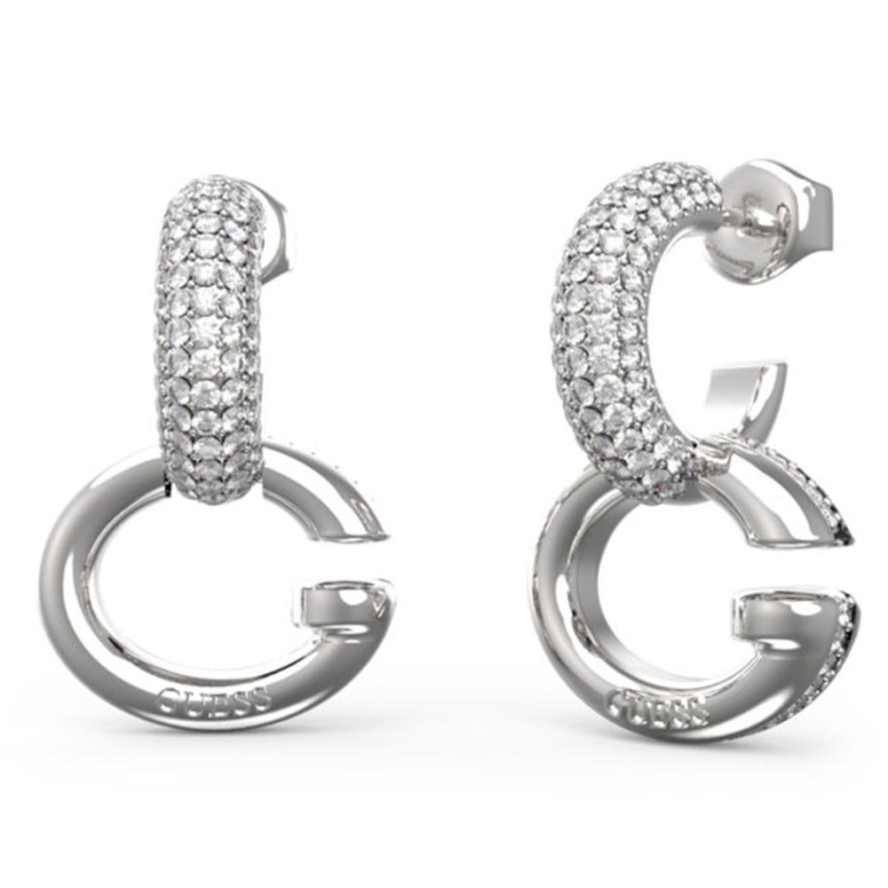 Γυναικεία σκουλαρίκια GUESS Steel Oh My G, κρίκοι με μονόγραμμα G - JUBE04521JWRHT-U