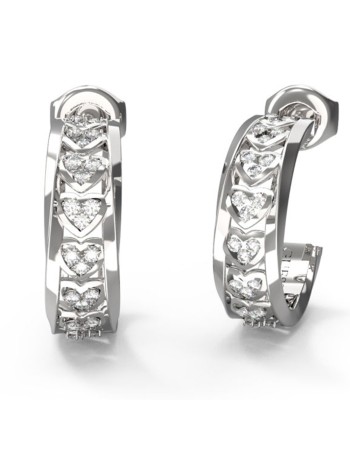 Γυναικεία σκουλαρίκια GUESS Steel Mon Amour, Κρίκοι με πέτρες ζιργκόν σε σχήμα καρδιάς και λογότυπο - JUBE04603JWRHT-U