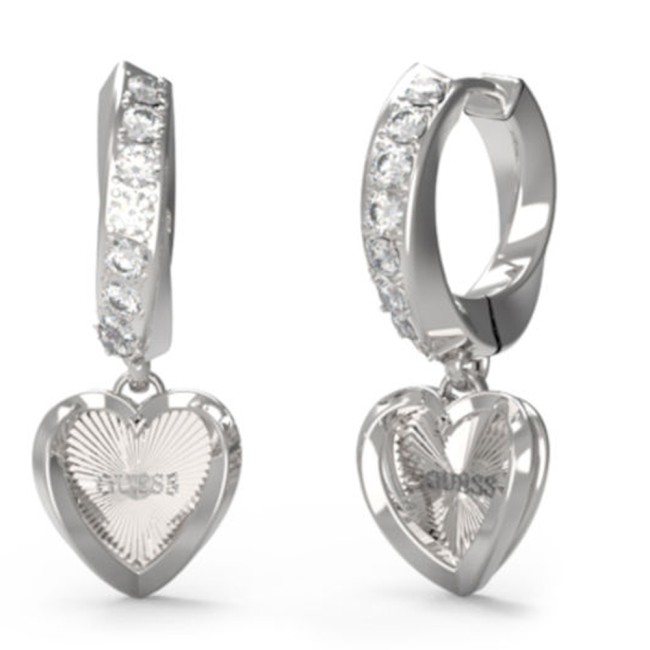 Γυναικεία σκουλαρίκια GUESS Steel Oh My G, μονόγραμμα G με πέτρες - JUBE04615JWRHT-U