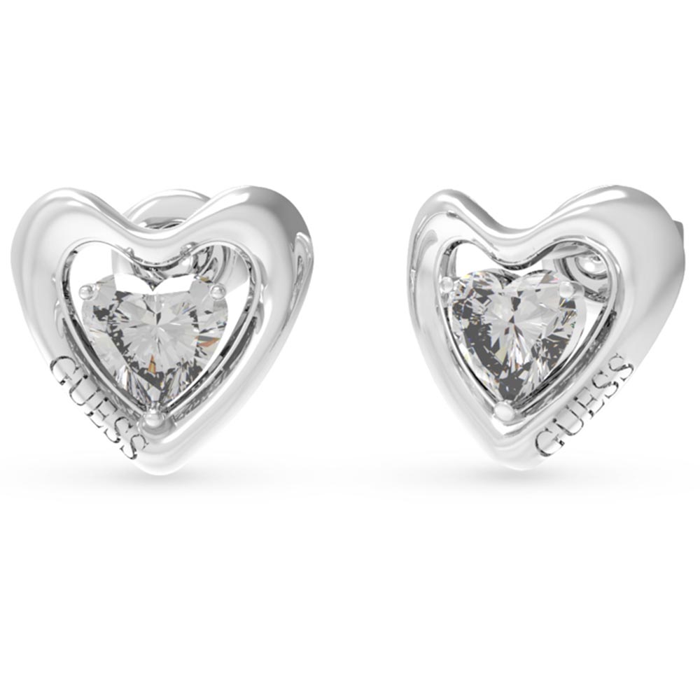 Γυναικεία σκουλαρίκια GUESS Steel Beloved, Καρδιά με πέτρα - JUBE05024JWRHT-U