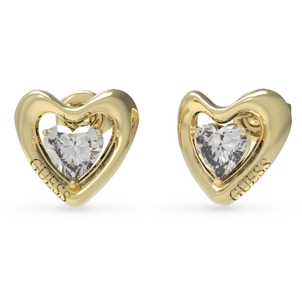 Γυναικεία σκουλαρίκια GUESS Gold Plated Steel Beloved, Καρδιά με πέτρα - JUBE05024JWYGT-U