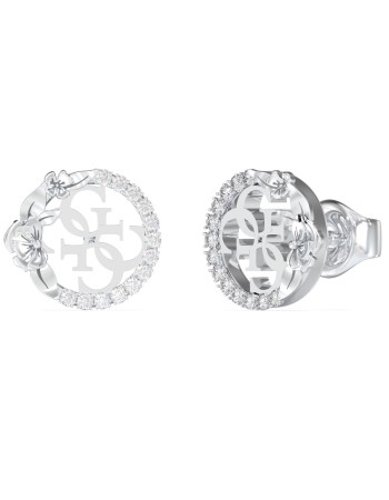 Γυναικεία σκουλαρίκια GUESS Steel 4 Love, με λογότυπο και πέτρες - JUBE05041JWRHT-U