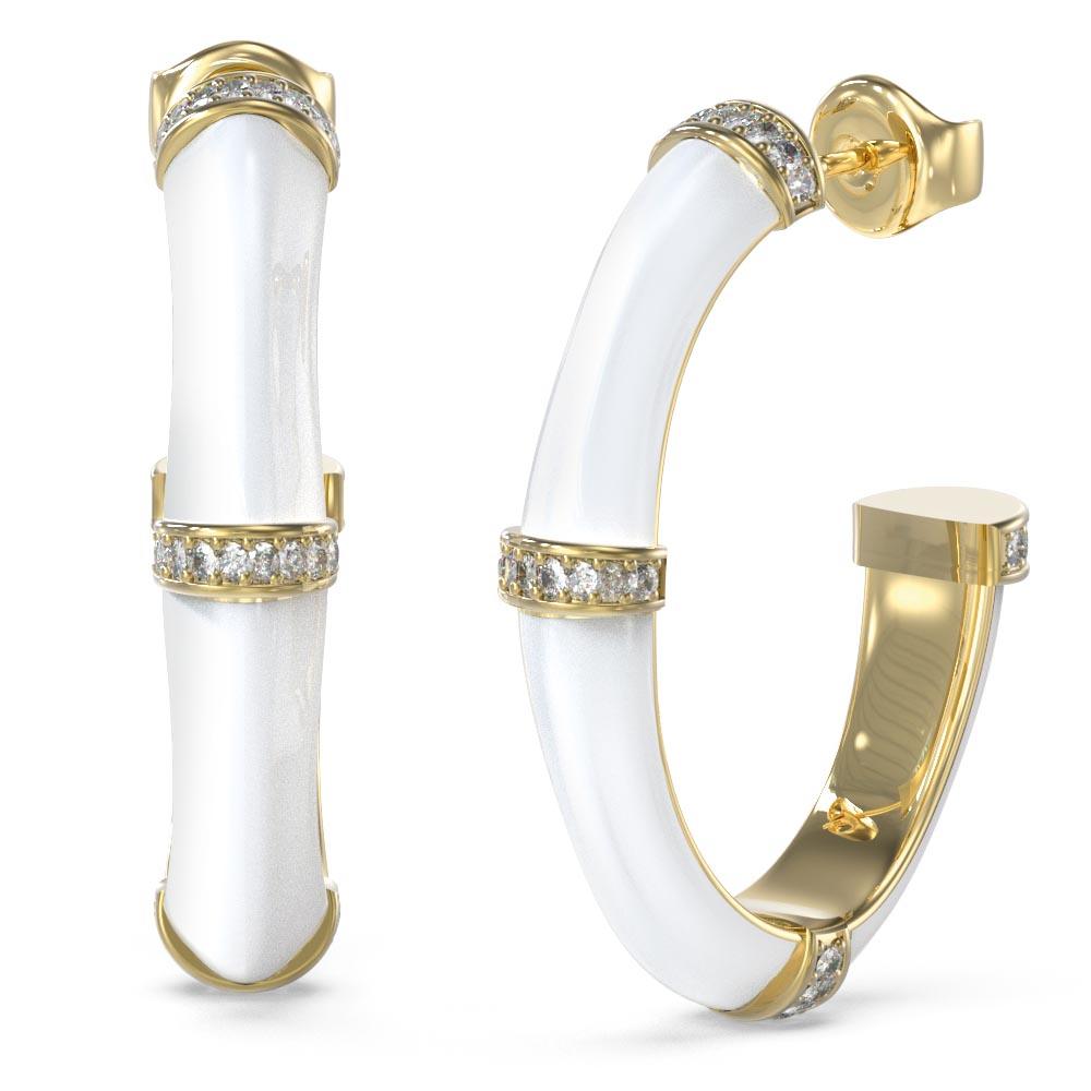 Γυναικεία σκουλαρίκια GUESS Gold Plated Steel Bamboo, Κρίκοι με πέτρες - JUBE05156JWYGWHT-U