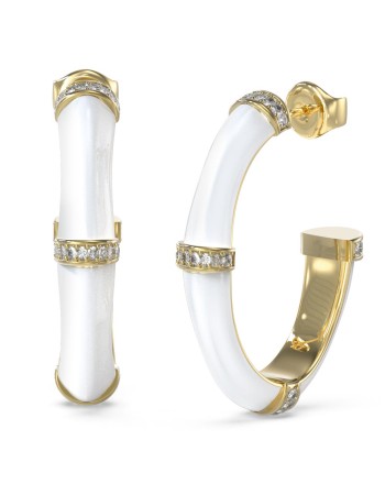 Γυναικεία σκουλαρίκια GUESS Gold Plated Steel Bamboo, Κρίκοι με πέτρες - JUBE05156JWYGWHT-U