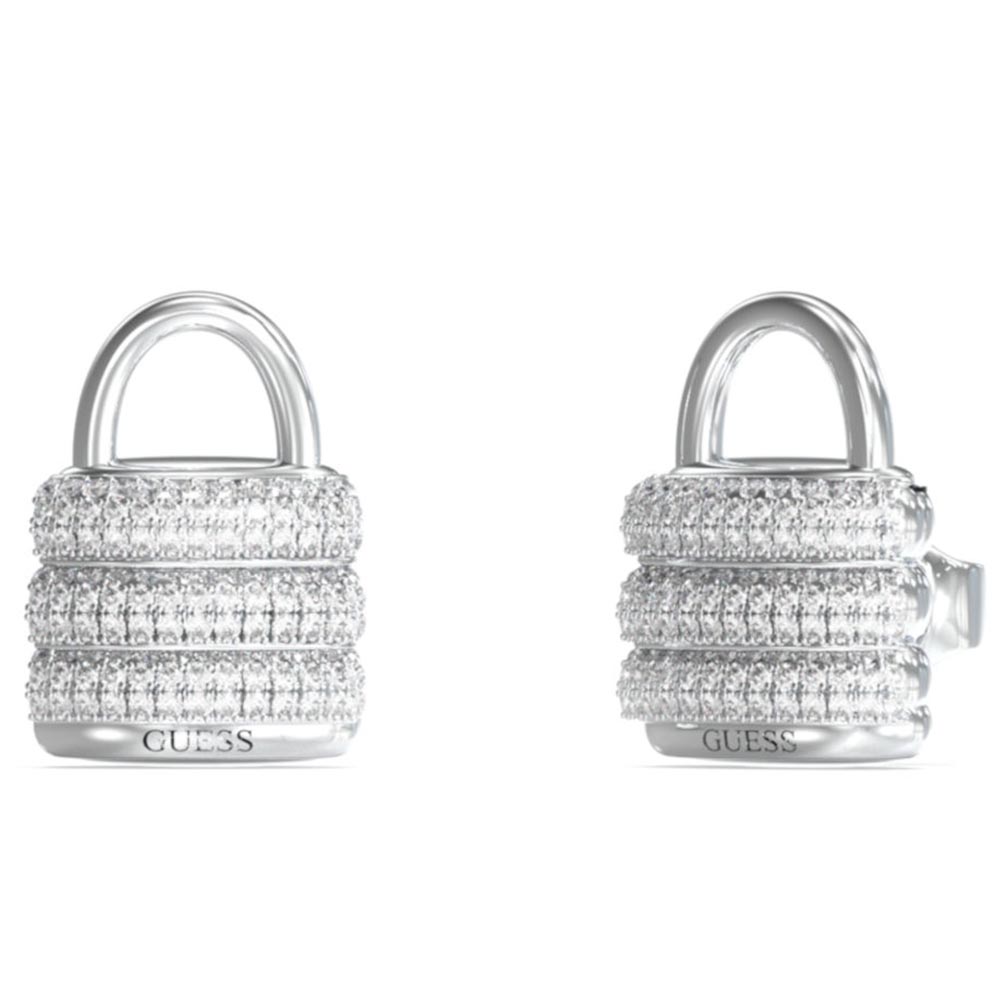 Γυναικεία σκουλαρίκια GUESS Steel Guess My Secret, Λουκετάκι με πέτρες και λογότυπο - JUBE05419JWRHT-U