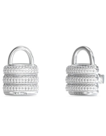 Γυναικεία σκουλαρίκια GUESS Steel Guess My Secret, Λουκετάκι με πέτρες και λογότυπο - JUBE05419JWRHT-U