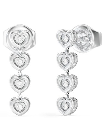 Γυναικεία σκουλαρίκια GUESS Steel  L.O.V.E., Κρεμαστά με καρδιές με πέτρες - JUBE05473JWRHT-U