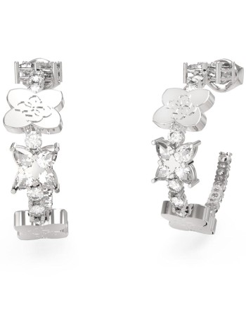 Γυναικεία σκουλαρίκια GUESS Steel WILD FLOWER, Κρίκοι Με Πέτρες - JUBE05505JWRHT-U