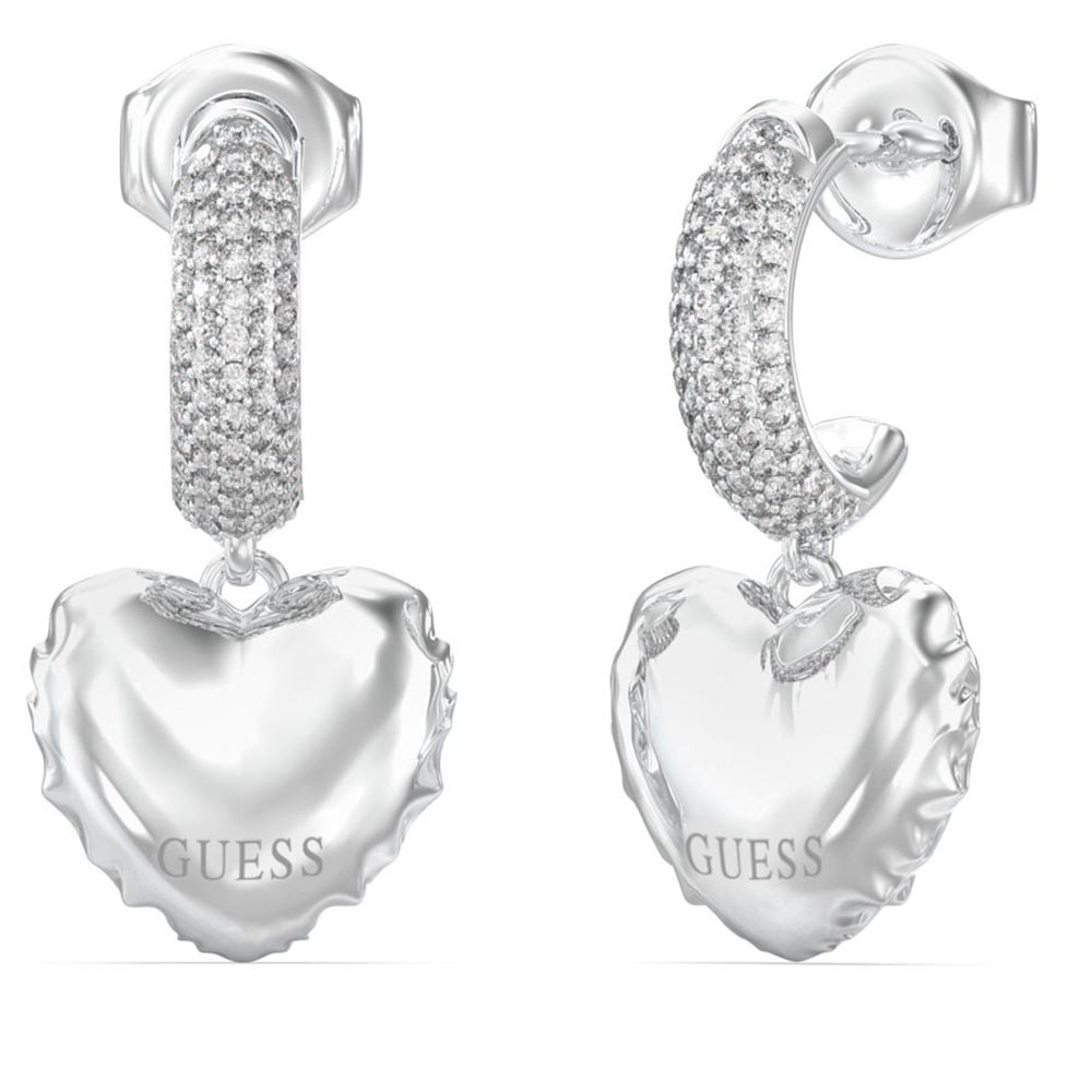 Γυναικεία σκουλαρίκια GUESS Steel Iconic Hoops Hearts - JUBE05544JWRHT-U