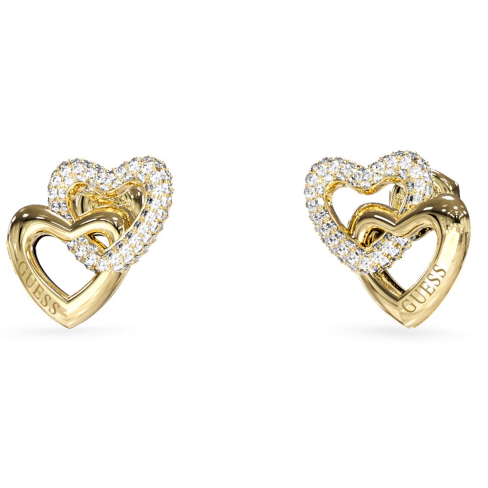 Γυναικεία σκουλαρίκια GUESS Gold Plated Steel BELOVED, Καρδιές με πέτρες - JUBE06015JWYGT-U