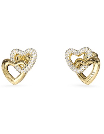 Γυναικεία σκουλαρίκια GUESS Gold Plated Steel BELOVED, Καρδιές με πέτρες - JUBE06015JWYGT-U