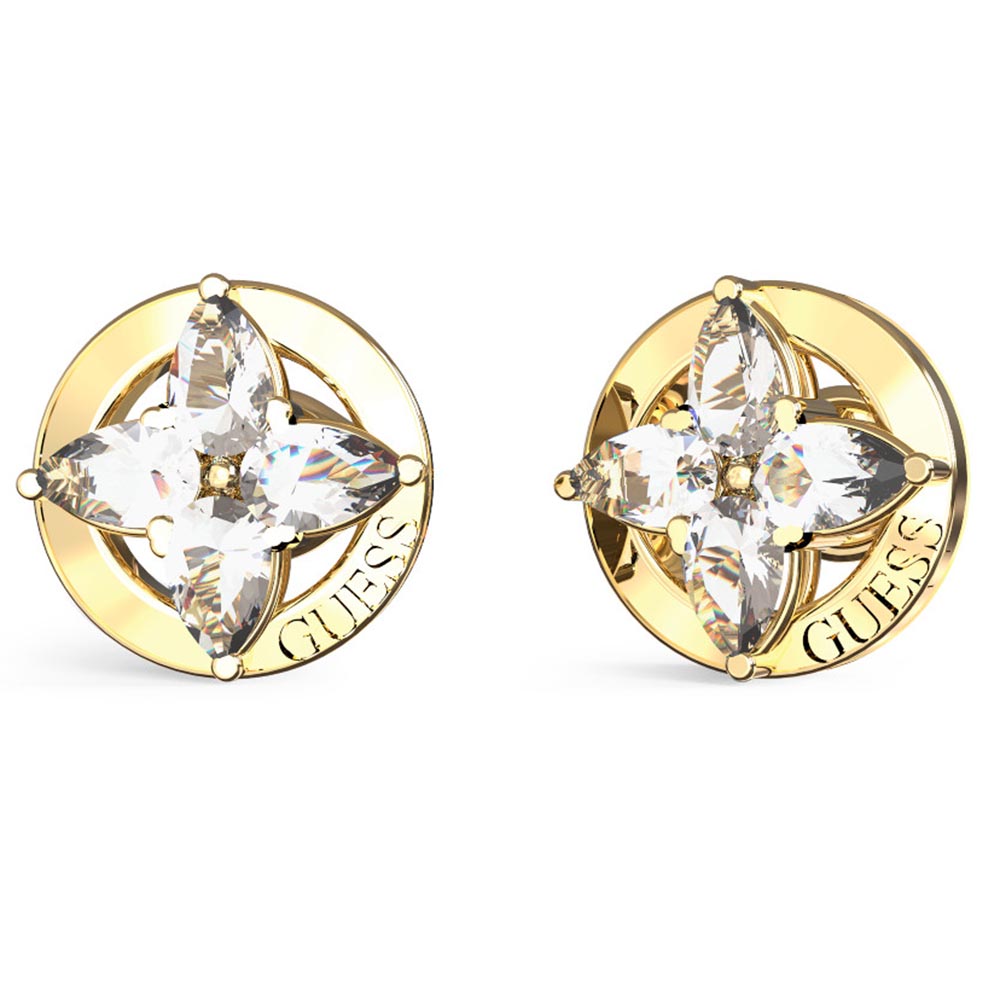 Γυναικεία σκουλαρίκια GUESS Gold Plated Steel Secret Garden, λουλούδι - JUBE06040JWYGWHT-U