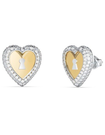 Γυναικεία σκουλαρίκια GUESS Steel LOVE BITES, Δίχρωμες Καρδιές Με Πέτρες - JUBE06062JWYGRHT-U