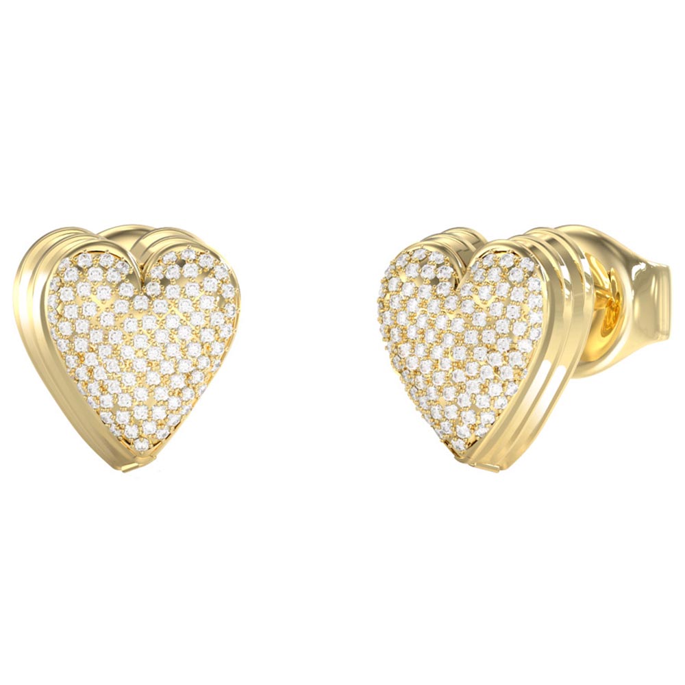 Γυναικεία σκουλαρίκια GUESS Gold Plated Steel By Your Side, Καρδιές Με Πέτρες - JUBE06080JWYGT-U