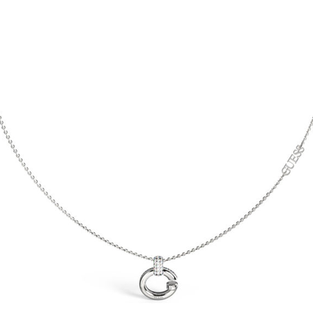 Γυναικείο κολιέ GUESS Steel Oh My G, κρεμαστό σχέδιο G με πέτρες και λογότυπο - JUBN04518JWRHT-U