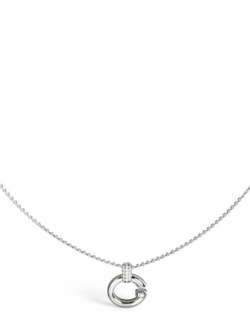 Γυναικείο κολιέ GUESS Steel Oh My G, κρεμαστό σχέδιο G με πέτρες και λογότυπο - JUBN04518JWRHT-U