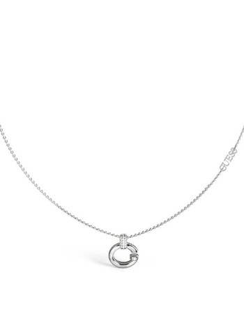 Γυναικείο κολιέ GUESS Steel Oh My G, κρεμαστό σχέδιο G με πέτρες και λογότυπο - JUBN04518JWRHT-U