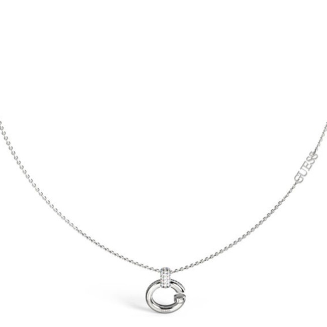 Γυναικείο κολιέ GUESS Steel Oh My G, κρεμαστό σχέδιο G με πέτρες και λογότυπο - JUBN04518JWRHT-U