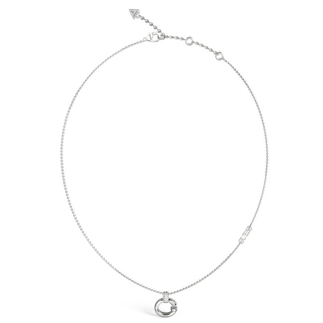Γυναικείο κολιέ GUESS Steel Oh My G, κρεμαστό σχέδιο G με πέτρες και λογότυπο - JUBN04518JWRHT-U