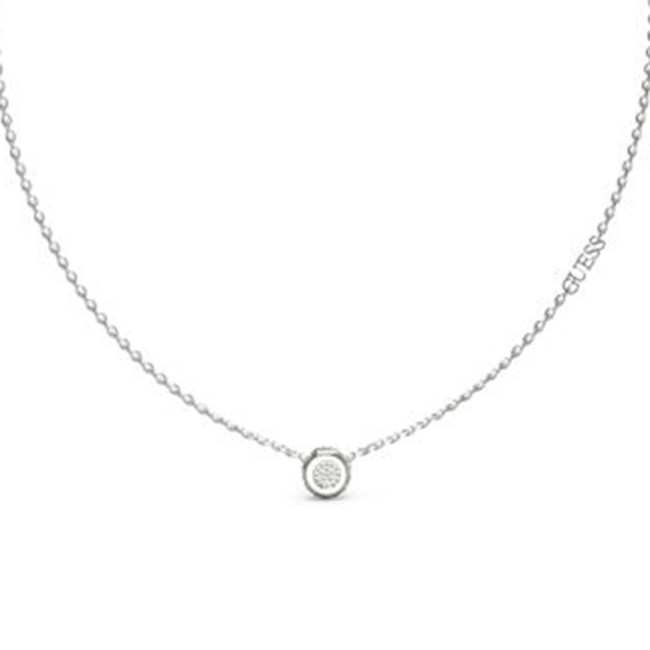 Γυναικείο κολιέ GUESS Steel Stylish, στρογγυλό σχέδιο με πέτρες και λογότυπο - JUBN04593JWRHT-U