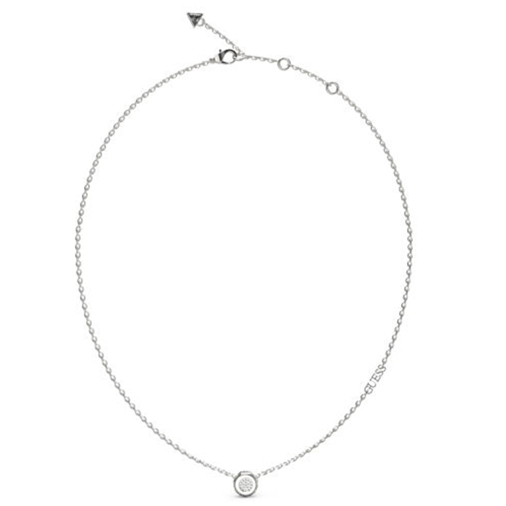 Γυναικείο κολιέ GUESS Steel Stylish, στρογγυλό σχέδιο με πέτρες και λογότυπο - JUBN04593JWRHT-U
