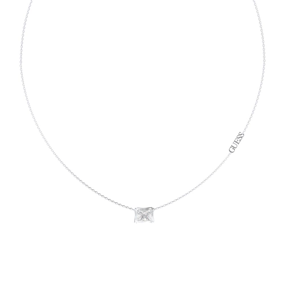 Γυναικείο κολιέ GUESS Steel Bamboo, με πέτρα και λογότυπο - JUBN05170JWRHT-U