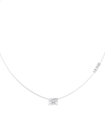 Γυναικείο κολιέ GUESS Steel Bamboo, με πέτρα και λογότυπο - JUBN05170JWRHT-U