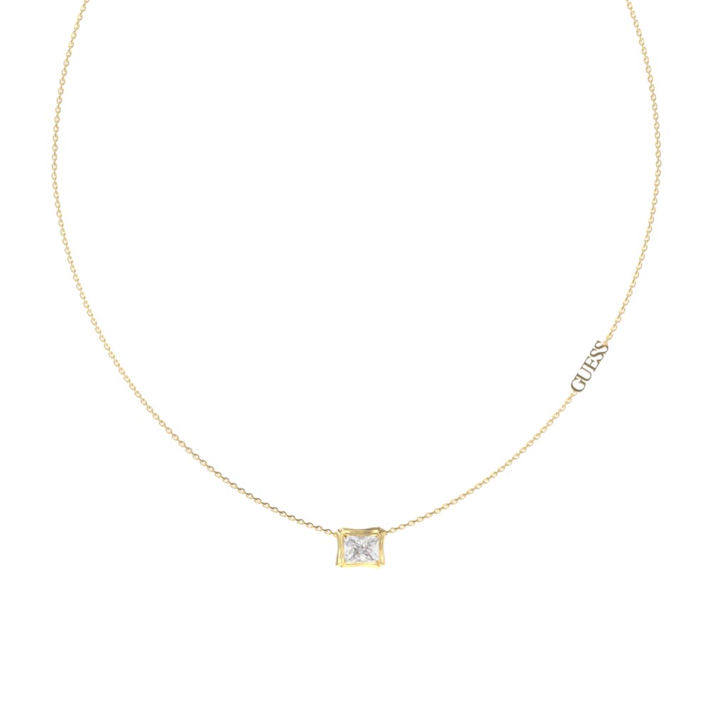 Γυναικείο κολιέ GUESS Gold Plated Steel Bamboo, με πέτρα και λογότυπο - JUBN05170JWYGT-U