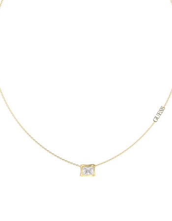 Γυναικείο κολιέ GUESS Gold Plated Steel Bamboo, με πέτρα και λογότυπο - JUBN05170JWYGT-U